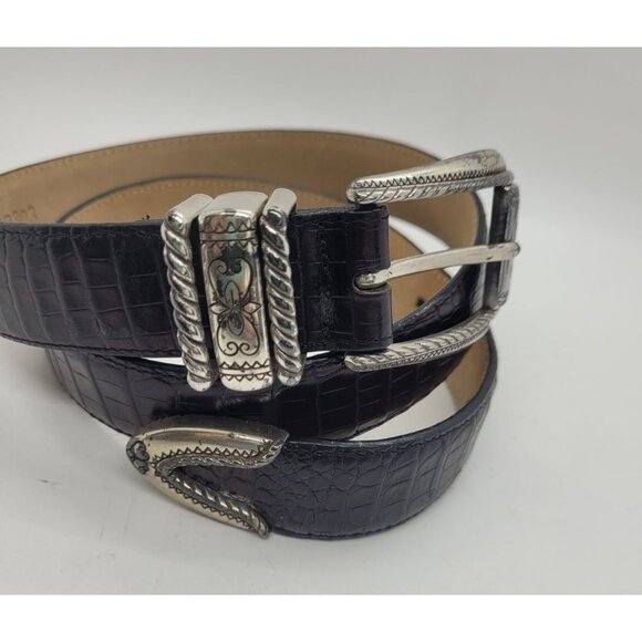 Brighton Accessories - Brighton Black Crocodile Embossed Leather Belt Silver Buckle & Tip academia prof